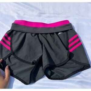 adidas Climalite Workout Shorts XS Black Hot Pink Trim Foldover Waist Marathon